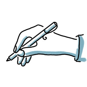 Gezeichnete Hand, die einen Stift hält und zeichnet